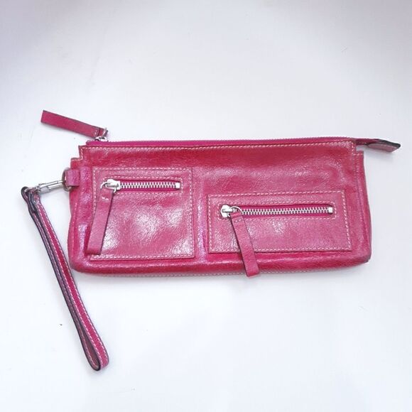 Nordstrom Pink Leather Candystripe Wristlet/Clutch - Picture 1 of 11